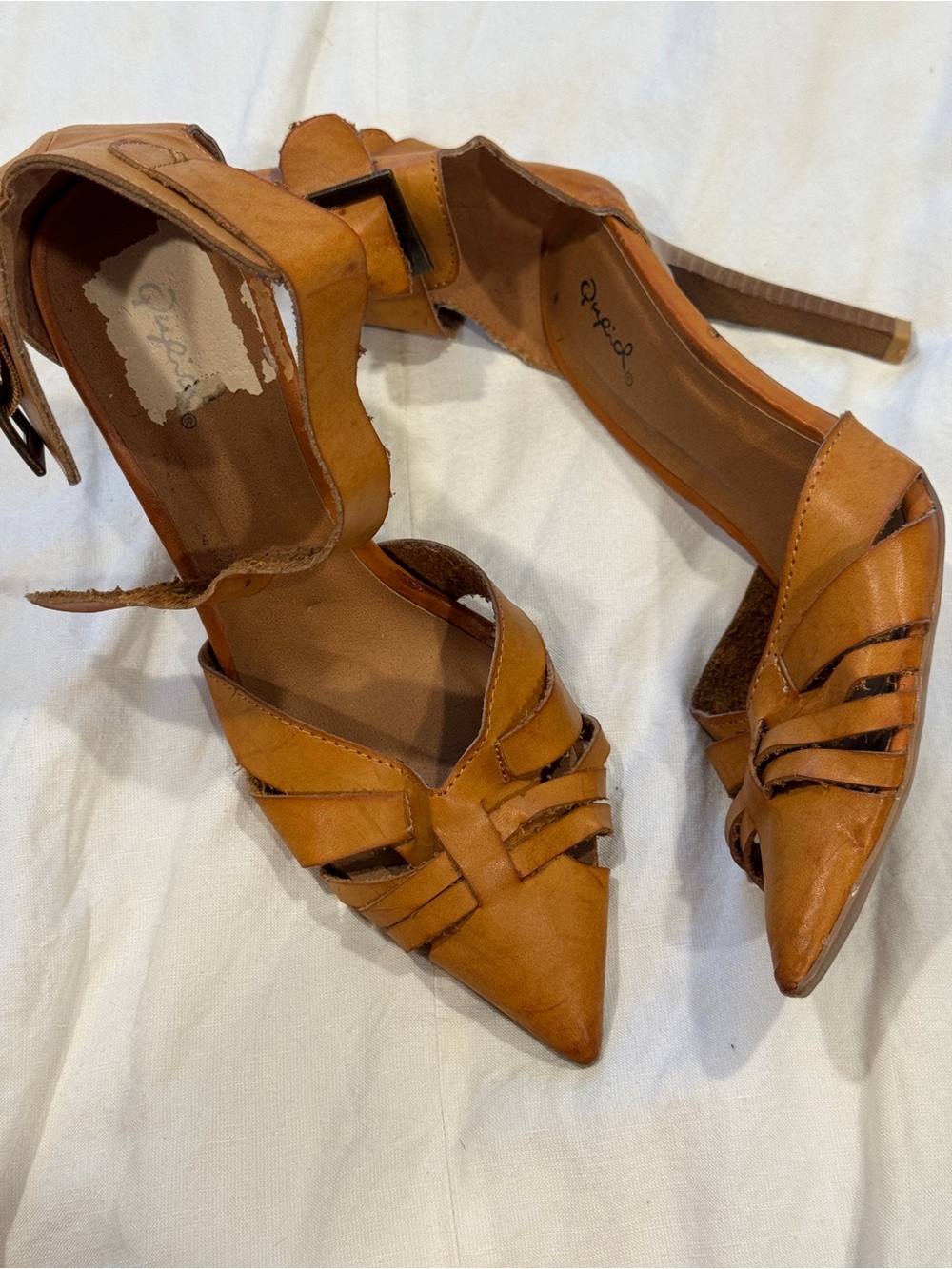 Pointed Toe Strappy Women’s Heels in Tan